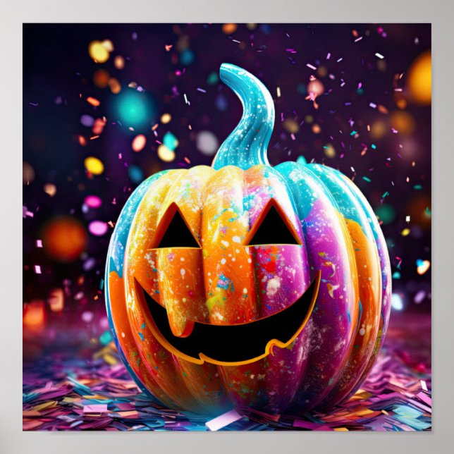 Halloween Jack O'Lantern Neon Pop Art Poster (Vorne)