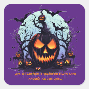 Halloween Jack O'Lantern und Fledermäuse Quadratischer Aufkleber