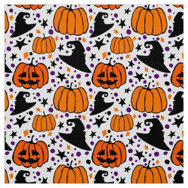 Halloween Jack O'Lantern und Rotzhut Weiß Stoff (Muster)