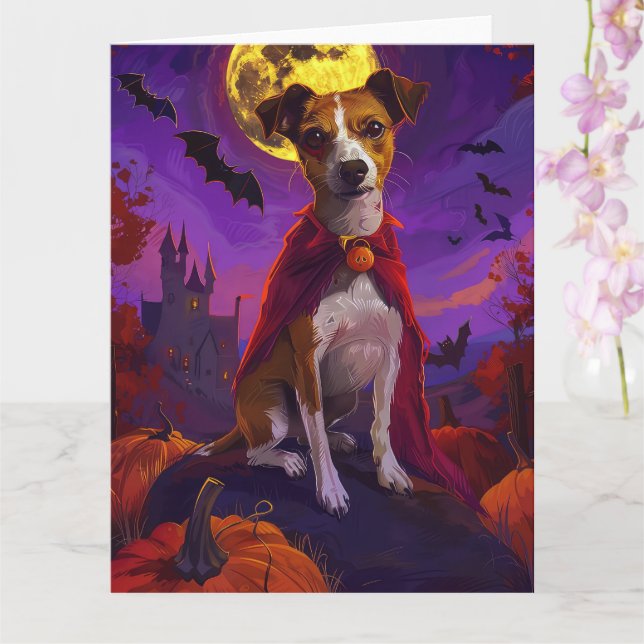 Halloween Jack Russell Vampire Pumpkins Beängstige Karte (Orchidee)
