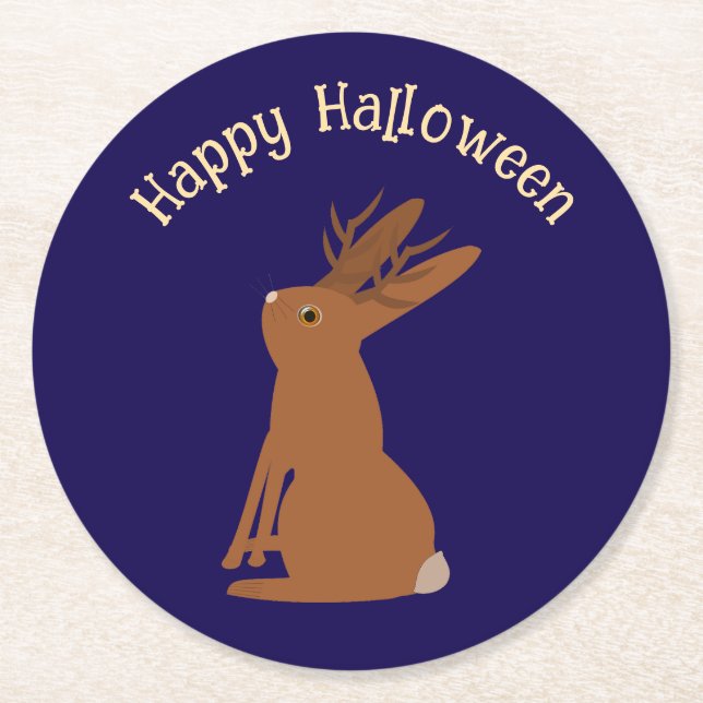 Halloween Jackalope Trick oder Treat Custom Runder Pappuntersetzer (Vorderseite)