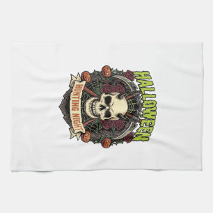 Halloween-Jagd Nacht Gehörnter Totenkopf Rosen Kür Geschirrtuch