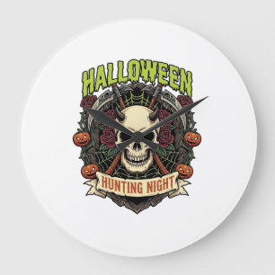Halloween-Jagd Nacht Gehörnter Totenkopf Rosen Kür Große Wanduhr