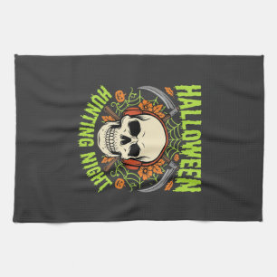 Halloween-Jagd-Nacht-Totenkopf-Sense-Vektor-Design Geschirrtuch