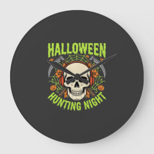 Halloween-Jagd-Nacht-Totenkopf-Sense-Vektor-Design Große Wanduhr