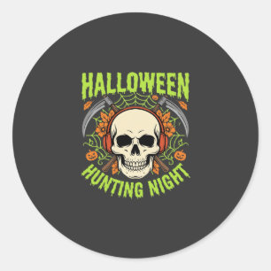 Halloween-Jagd-Nacht-Totenkopf-Sense-Vektor-Design Runder Aufkleber