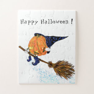 Halloween Jigsaw Puzzle Sorcière Citrouille Volant