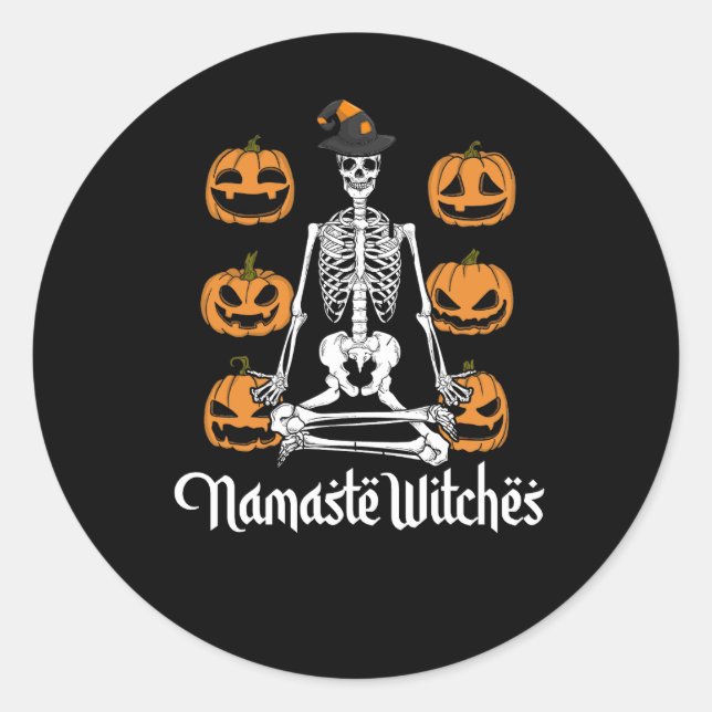 Halloween-Joga-Skelett Namaste Runder Aufkleber (Vorderseite)