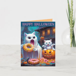 Halloween joyeuses - Cute Kitten et Ghost mangent