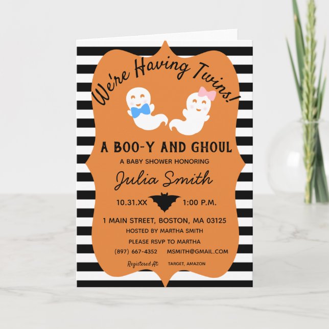 Halloween Jumeau Genre Reveillez Invitation Boo-y  (Devant)