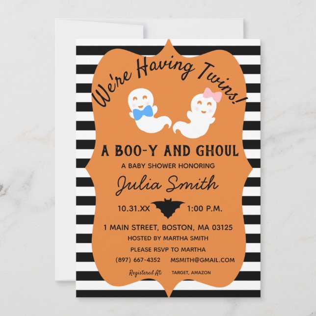 Halloween Jumeau Genre Reveillez Invitation Boo-y  (Devant)
