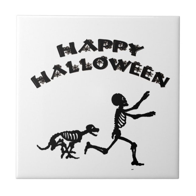 Halloween-Junge und Hund Fliese (Vorderseite)
