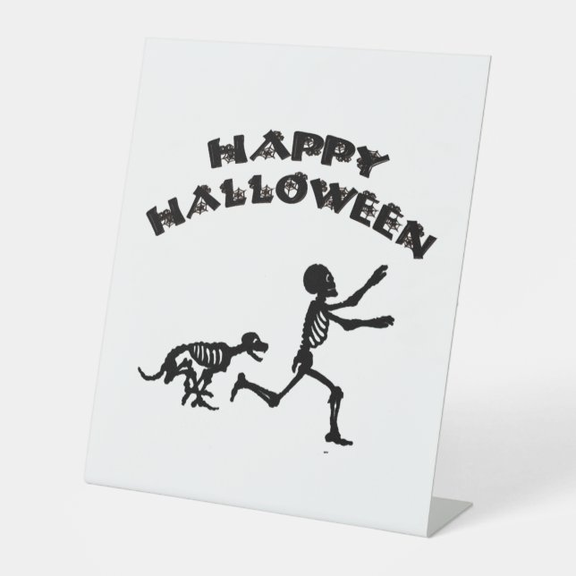 Halloween-Junge und Hund Sockelschild (Vorderseite)