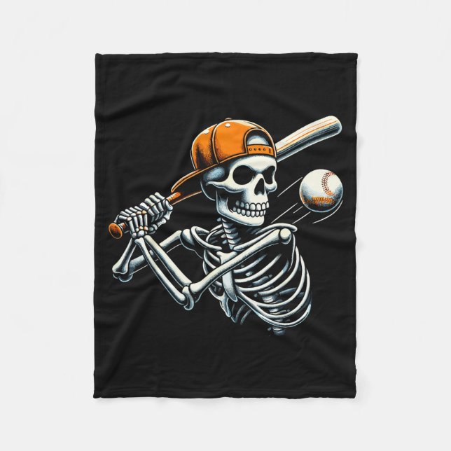 Halloween-Jungen schlagen Skelett-Baseball  Fleecedecke (Vorderseite)