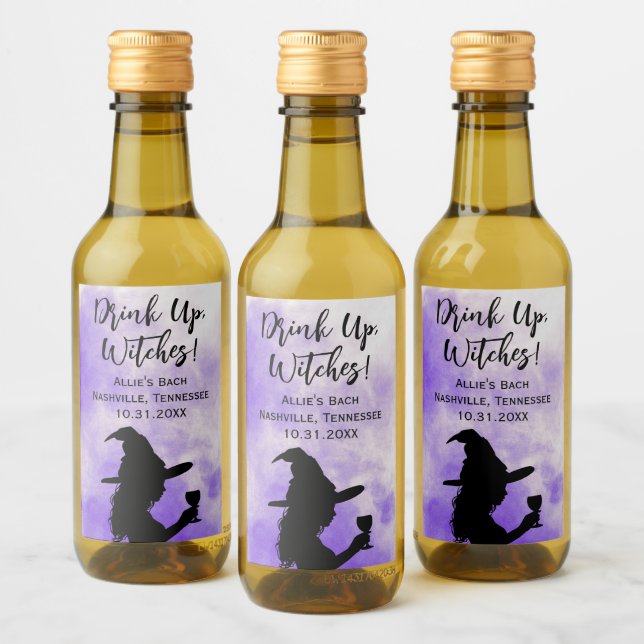 Halloween Junggeselinnen-Abschied trinken Hexen Weinetikett (Flaschen)