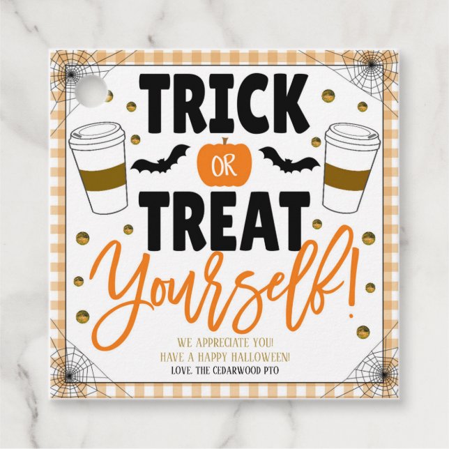 Halloween-Kaffeeaufwertungstag Geschenkanhänger (Vorderseite)