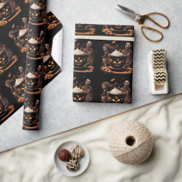 Halloween-Kaffeekunst – Gruseliger Latte mit Skele Geschenkpapier
