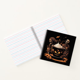 Halloween-Kaffeekunst – Gruseliger Latte mit Skele Notizbuch