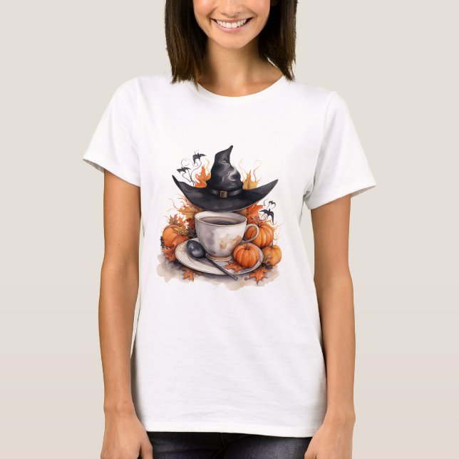 Halloween-Kaffeekürbis T-Shirt (Vorderseite)