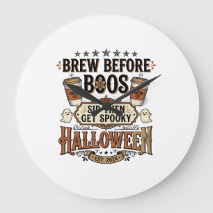 Halloween-Kaffeeshirt Brau Vor Boos Vintage De Große Wanduhr