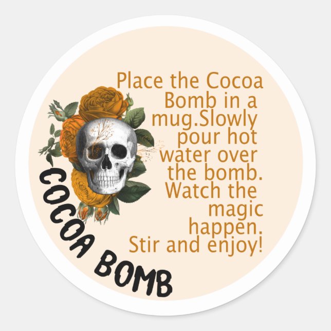 HALLOWEEN Kakao-Bombenbeschriftungen, SKULL Runder Aufkleber (Vorderseite)
