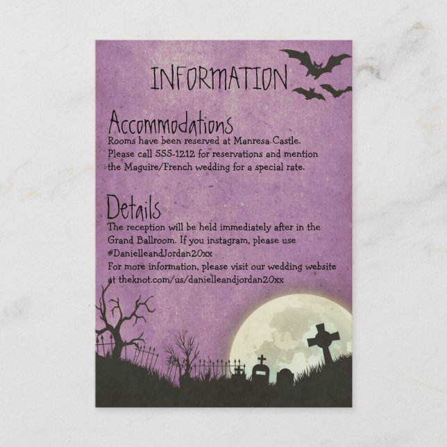 Halloween-Kapitän für die Hochzeit in lila Begleitkarte (Vorderseite)