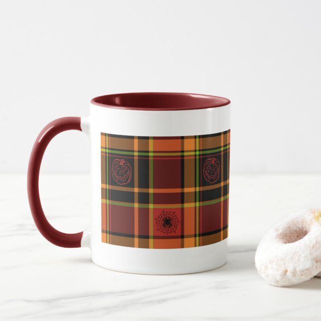 Halloween Karierte Kollektion, Kaffee oder Teetass Tasse (Mit Donut)