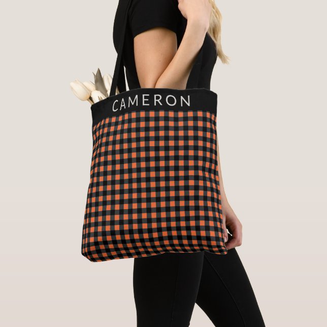 Halloween Kariertes Muster Schwarz Orange Personal Tasche (Von Nahem)