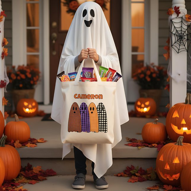 Halloween-Karo-Gingham-Geister Tragetasche (Von Creator hochgeladen)