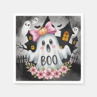 Halloween-Karte mit einem Kawaii-Geist Serviette