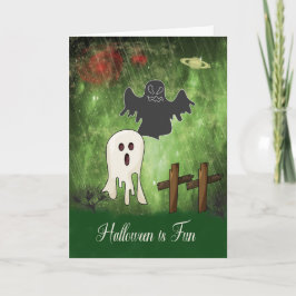 Halloween-Karte mit einem Schwarz-Weiß-Geist Karte