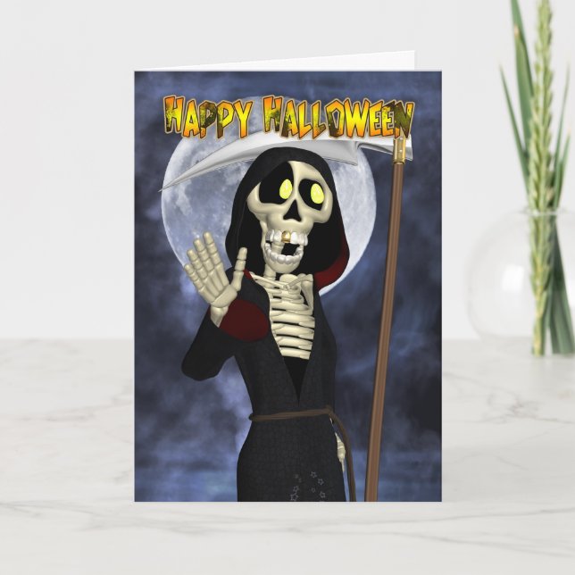 Halloween-Karte mit glücklichem, grimmigen Sensenm Karte (Vorderseite)