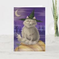 Halloween-Karte mit großer eingebildeter Hexekatze