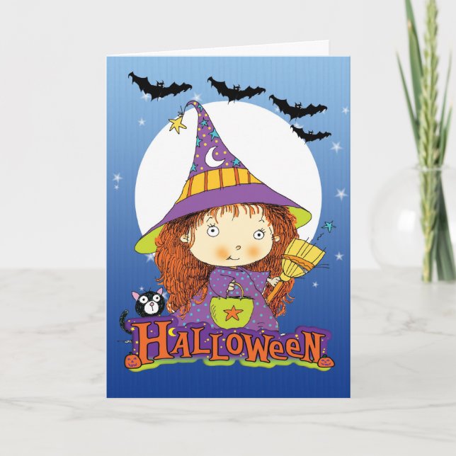 Halloween-Karte mit kleiner Fledermaus-Katze und F Karte (Vorderseite)