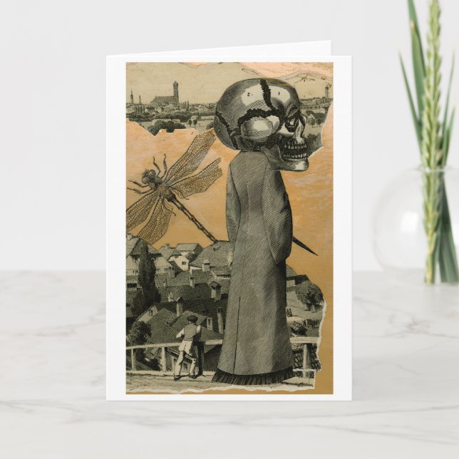 Halloween-Karten-Frau mit dem Schädel von der Karte (Vorderseite)