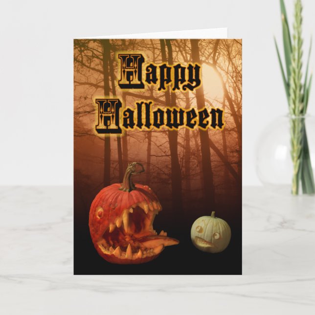 Halloween-Karten-hungriger Kürbislaternefreier Karte (Vorderseite)
