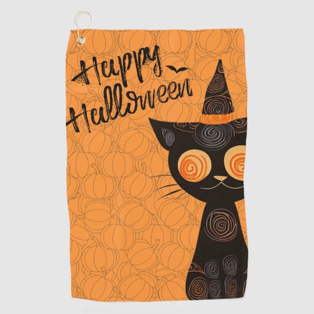 Halloween/Katz/Kürbis/Herbst Golfhandtuch (Vorderseite)