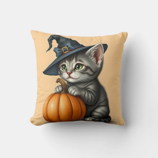 Halloween-Kätzchen, Halloween-Katze mit Hexenhut, Kissen