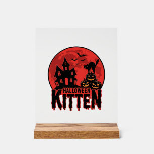 Halloween-Kätzchen Spukhaus Katze Grafik_1 Acrylschild