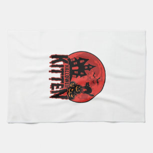 Halloween-Kätzchen Spukhaus Katze Grafik_1 Geschirrtuch