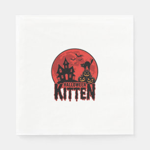 Halloween-Kätzchen Spukhaus Katze Grafik_1 Serviette