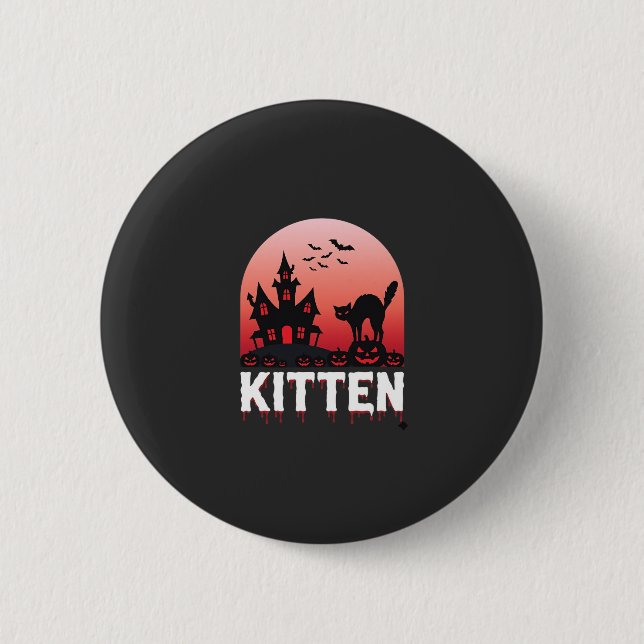 Halloween-Kätzchen Spukhaus Katzen Design_1 Button (Vorderseite)
