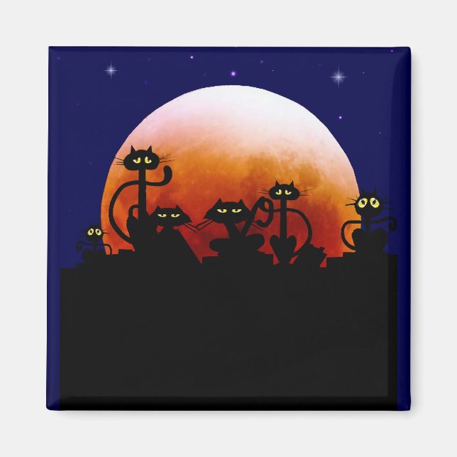 Halloween-Kätzchen und Halloween-Mondmagnet Magnet (Vorne)