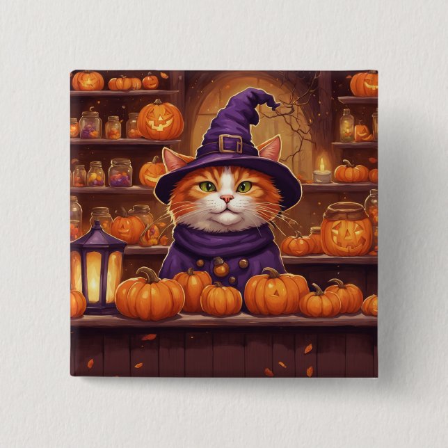 Halloween-Katze #10 Knopf Button (Vorderseite)