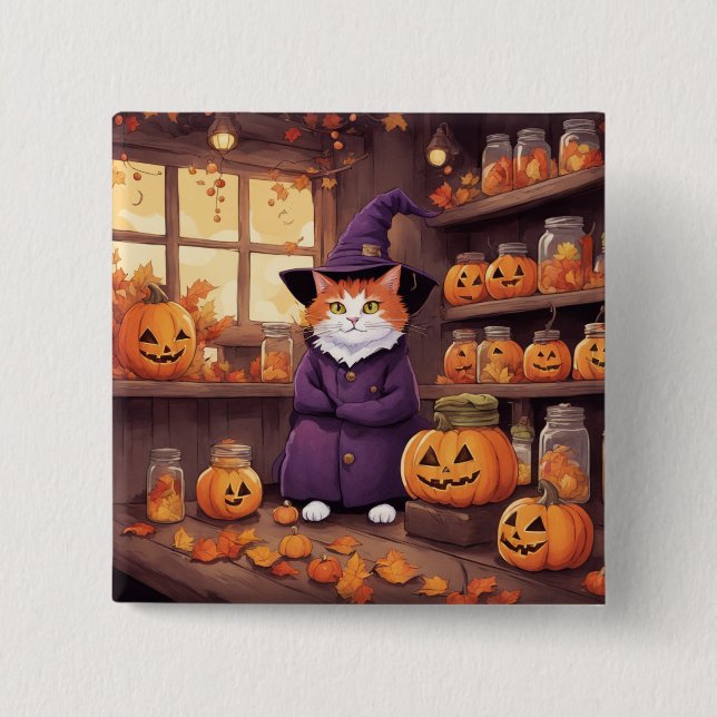 Halloween-Katze #2 Knopf Button (Vorderseite)