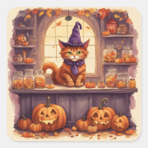 Halloween-Katze #3-Aufkleber Quadratischer Aufkleber