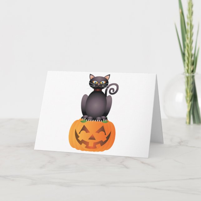 Halloween-Katze, die auf Kürbis-Illustration sitzt Karte (Vorderseite)