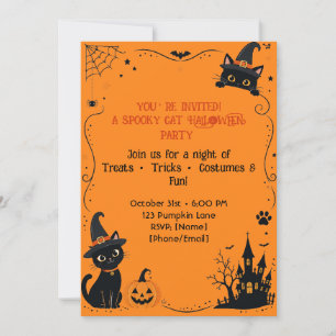 Halloween-Katze Einladungsrückseite Design Süße Einladung
