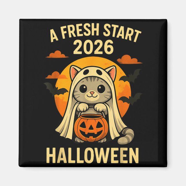 Halloween-Katze-Geist-Grafik - Frischer Start 2026 Magnet (Vorne)