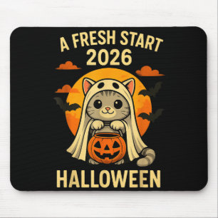 Halloween-Katze-Geist-Grafik - Frischer Start 2026 Mousepad
